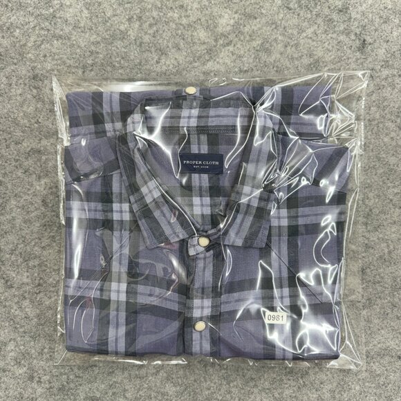 Proper Cloth Men's Western Shirt Pearl Snap Button Linen Spandex, Blue Plaid, M - Picture 10 of 10